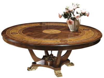 Large round dining table imported from Italy- Walnut with inlaid pattern